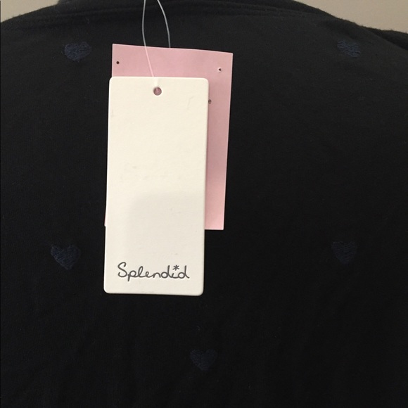 Splendid heart print stretch crew top navy NWT sm - Picture 2 of 11